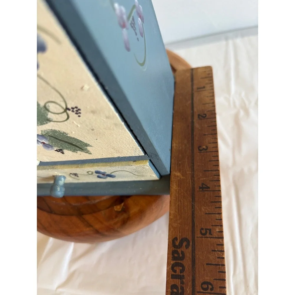 Vintage Hand Painted Wooden Cottagecore Jewelry Box Cabinet Floral Folk Art blue